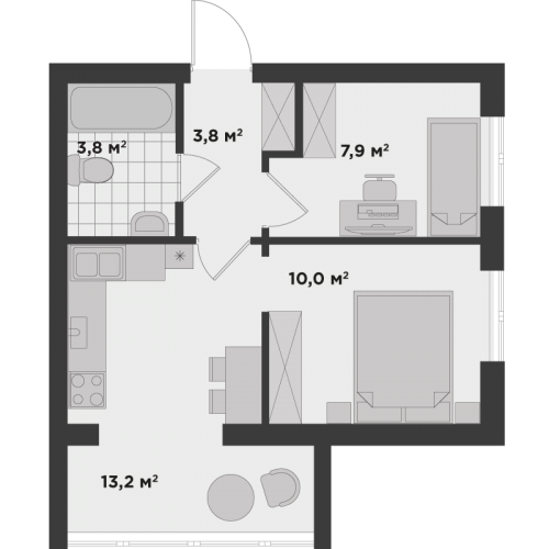 Двокімнатна квартира 38,7 м.кв.