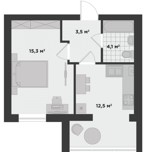 Однокімнатна квартира 35,4 м.кв.