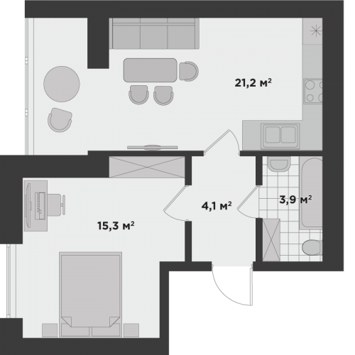 Однокімнатна квартира 44.5 м.кв.